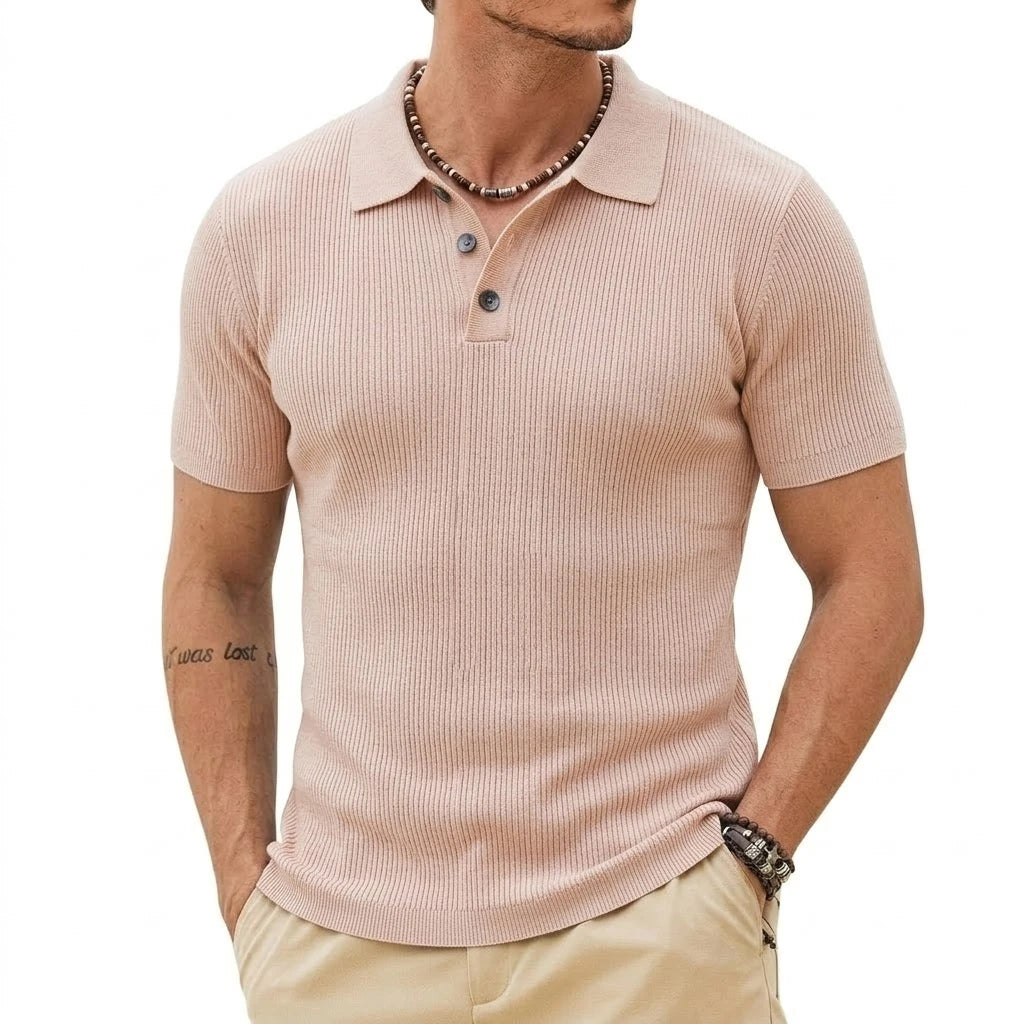 Mens Summer Knitted Short Sleeve Sweaters Premium Work Jumpers Button-Detail Knitwear Breathable Casual Tops for Gym Daily Wear