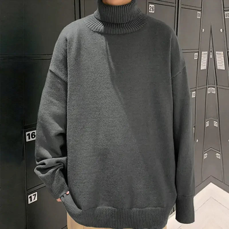 Men's Oversized Turtleneck Sweater - Casual Loose Fit Knitted Pullover