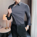 Men's Long Sleeved Elastic Shirt No Ironing Business Wear Professional Workwear Stand Up Collar Shirt Casual Solid Color Shirt