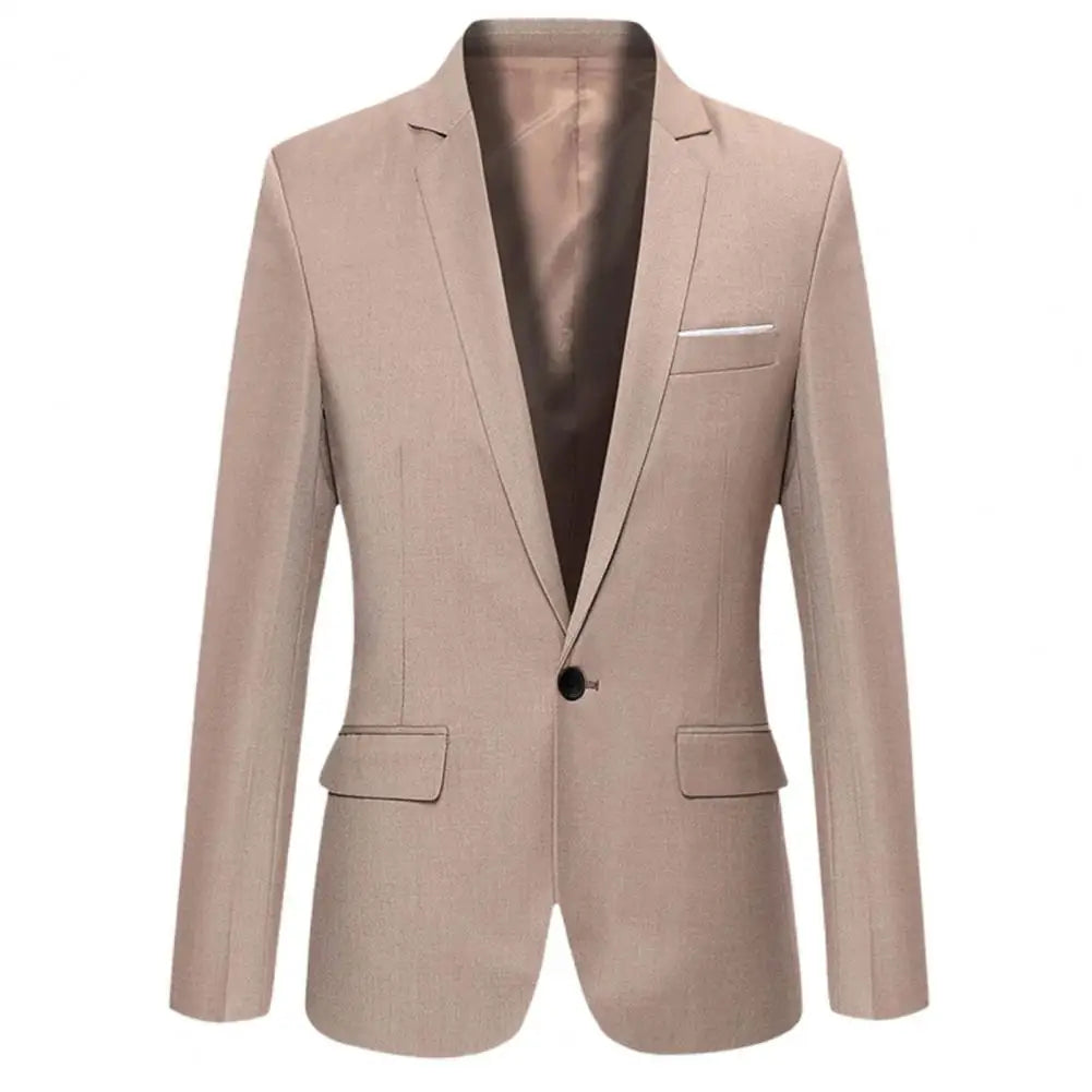 Suit Jacket Solid Color Flap Pockets Men Blazer Classic Casual Business Male Suit Coat Single Button Lapel Suit Jacket Male