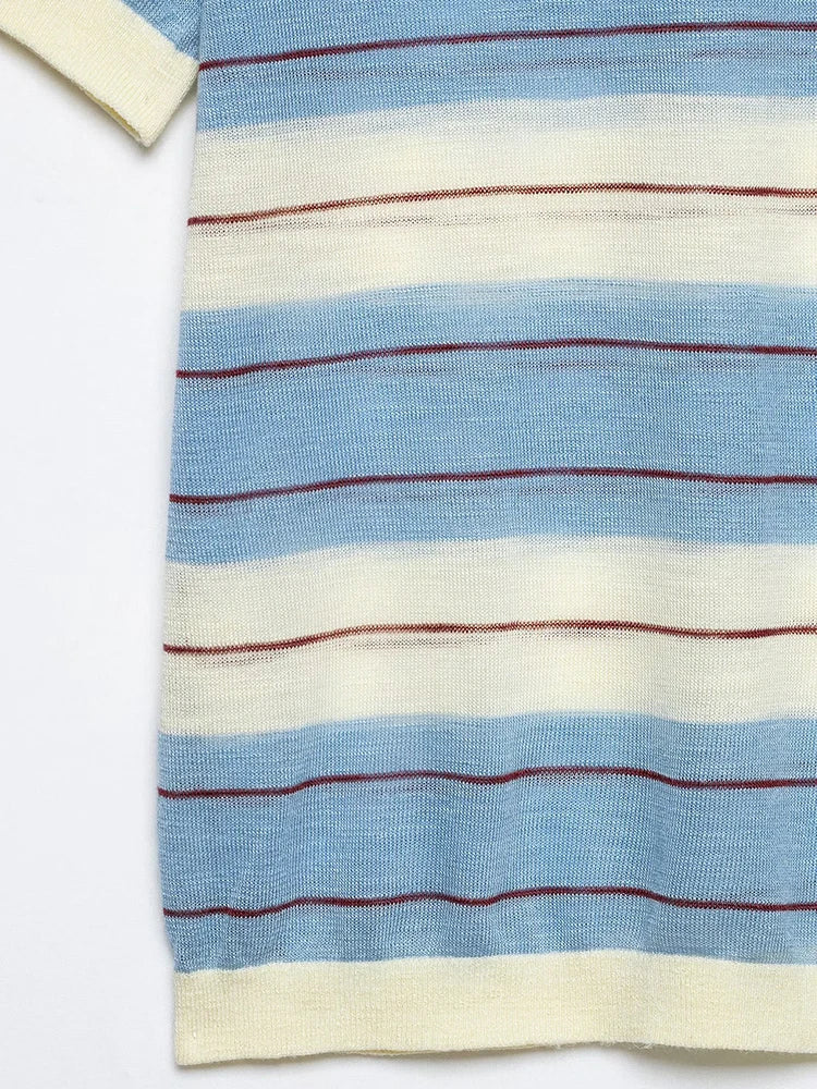 Chic Striped Polo Short-Sleeve Knitwear