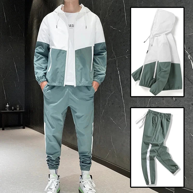 New Men's Casual Sportswear Set Spring Autumn Jacket Two-Piece Student Trendy Brand Outerwear Long Pants