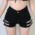Women's High-Waist Punk Style Denim Shorts – Ripped Cut-Out Dance Booty Shorts