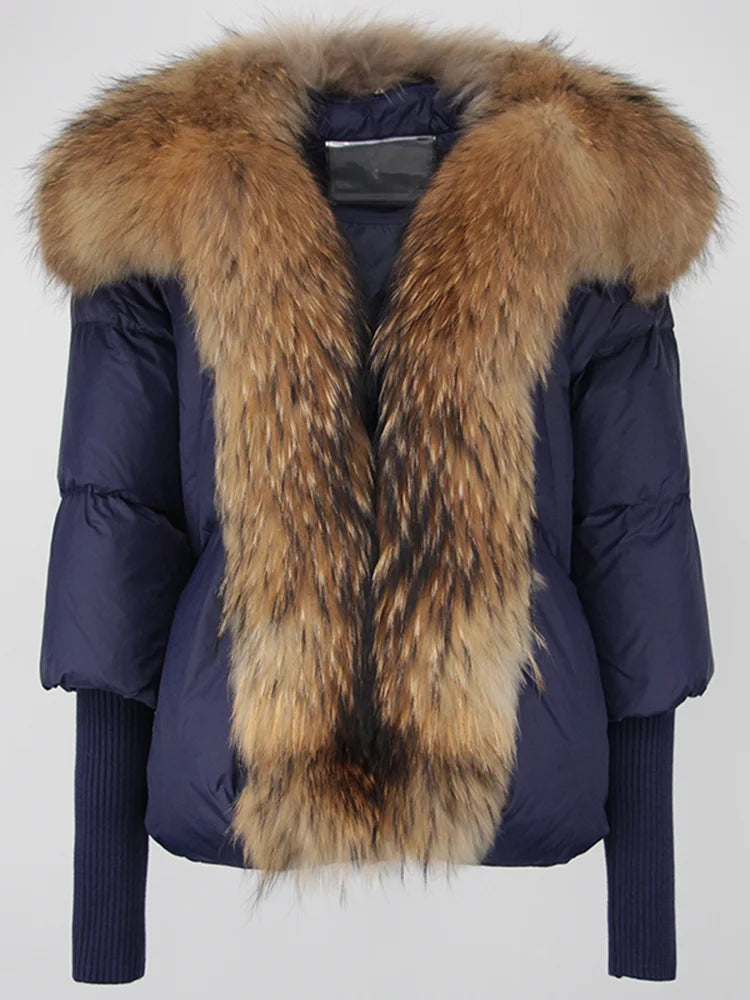 Loose Natural Real Fox Fur Collar Coat Thick New European Fashion White Duck Down Jacket Winter Women Warm Luxury Outerwear