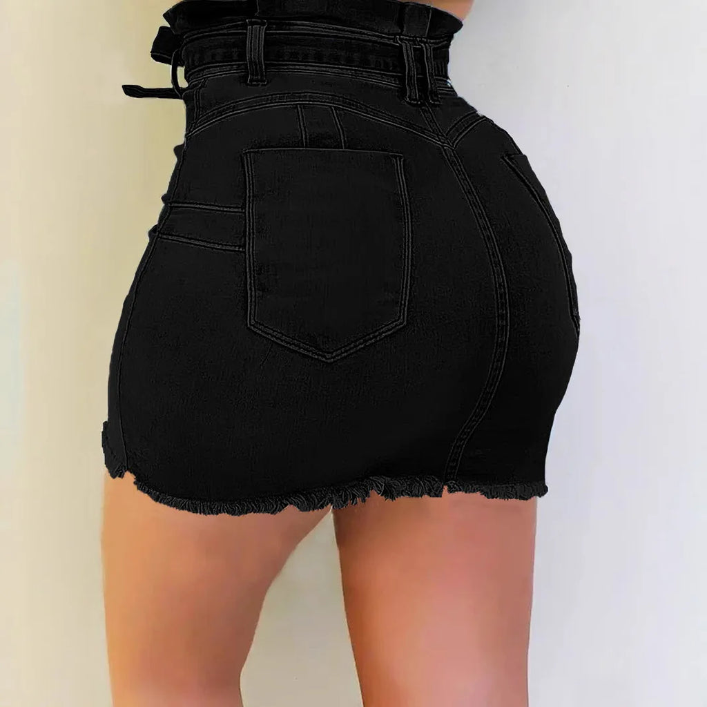 Women Denim Skirts Wrap Hip Pencil Skirt Slim Fit Pockets Button Spliced Solid High Street Sheath Lace Up Jeans Summer 2025
