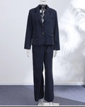 Backless Tie Waist Pinstripe Blazer Set Women 2 Pieces Lapel Button Down Blazer With High Waist Wide Leg Pants Office Suit