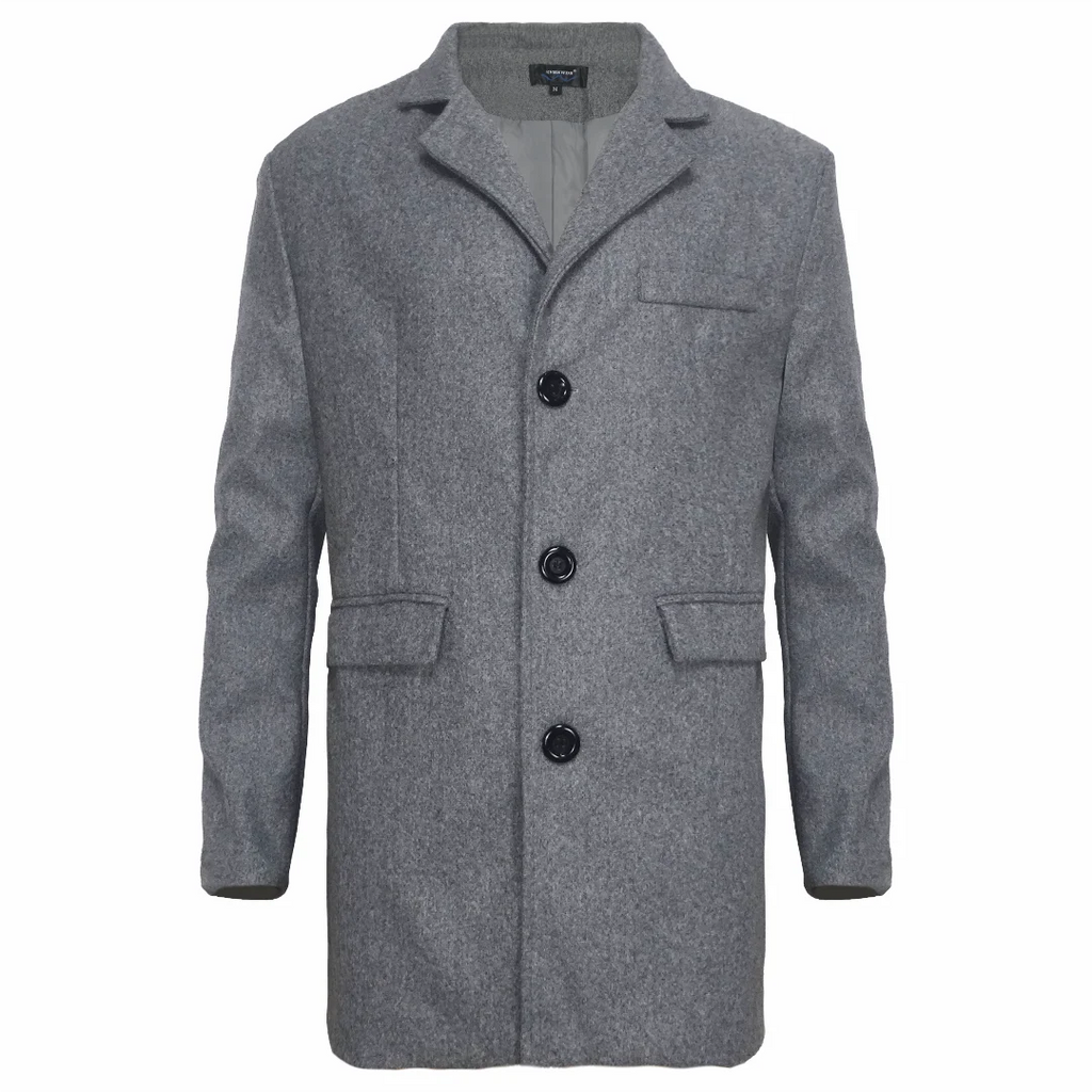 Men's Classic Wool Blend Trench Coat – Casual Slim Fit British Style Winter Jacket