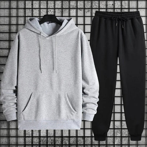 Autumn Winter Solid Color Hoodie and Sweatpants Men's Tracksuit Urban Casual Fashion Sportswear Male Daily Training Jogging Suit