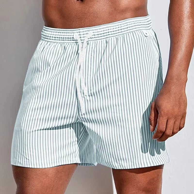 Men's Striped Home Shorts Comfortable Loose Breathable Elastic Waist Drawstring Casual Daily Wear Summer Cool Style