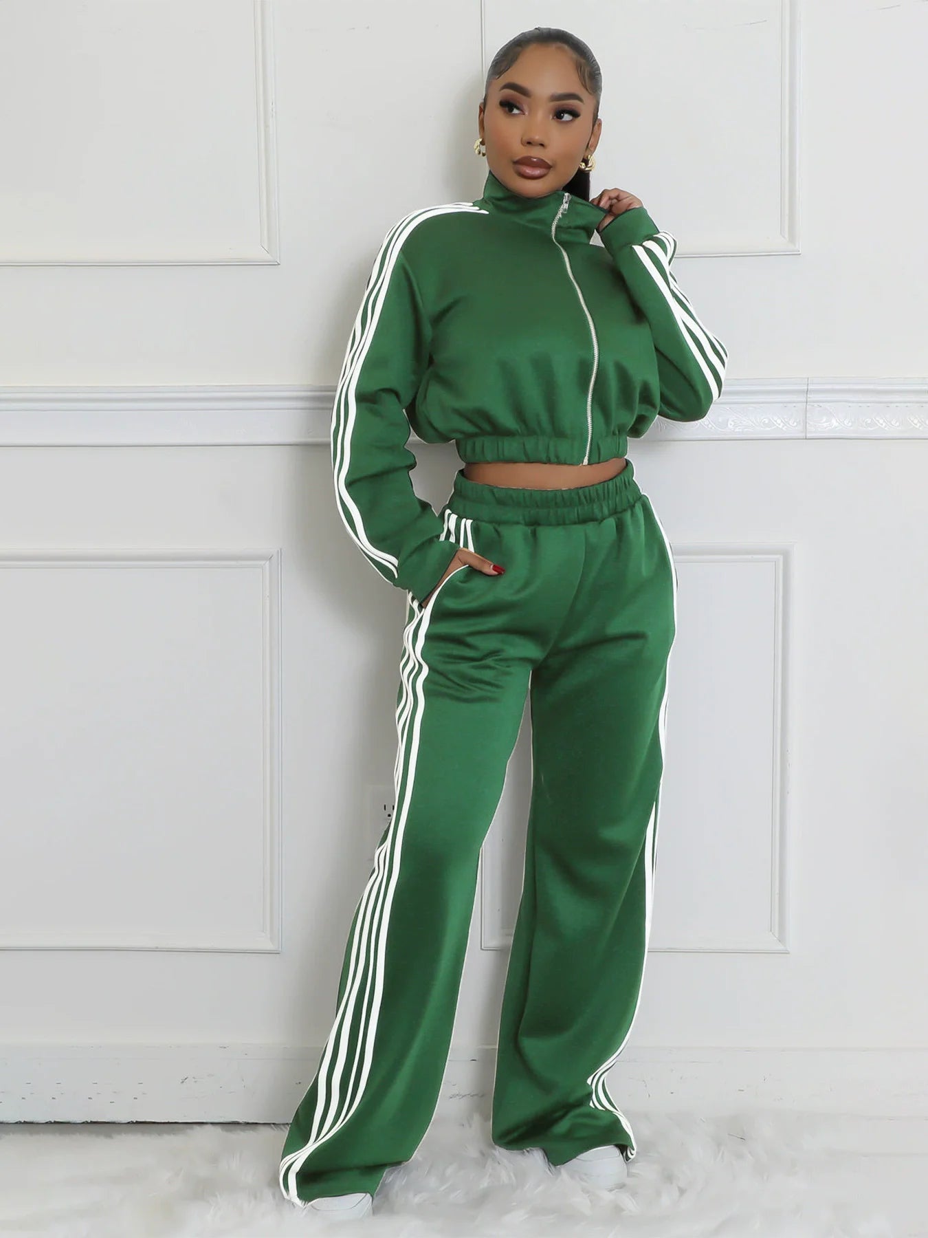 CM.YAYA  Active Women's Set Long Sleeve Striped Sweatshirt+Straight Pants 2024 Fall Street Two 2 Piece Sets Outfits Sportwear