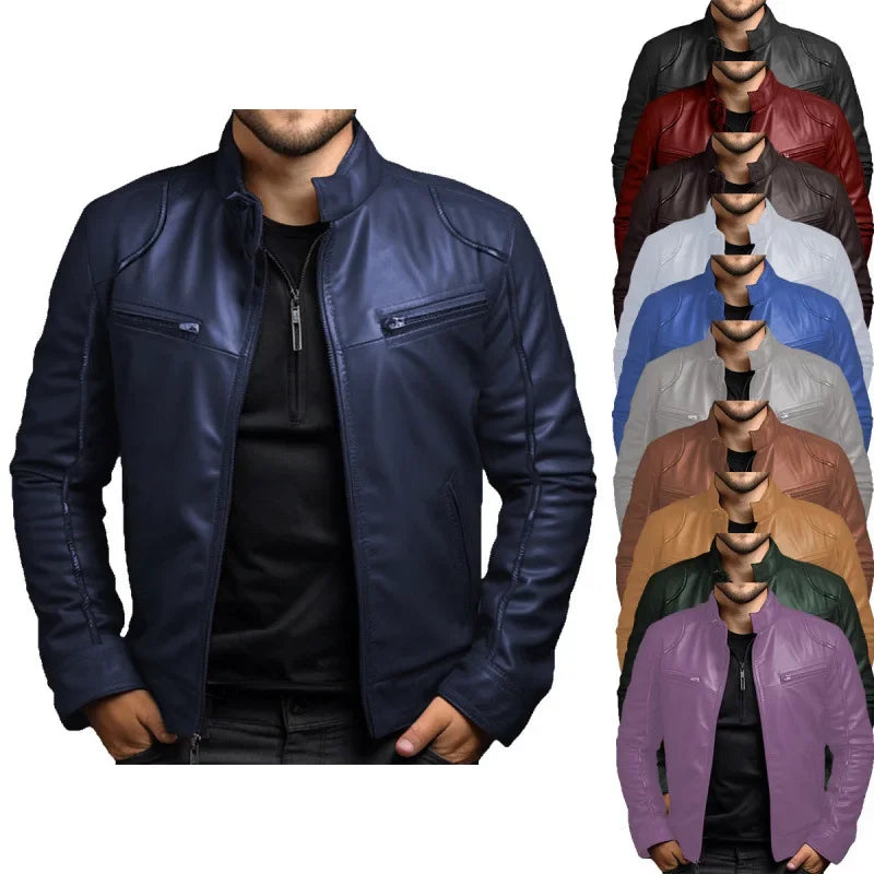 Men's Punk Style PU Leather Jacket Motorcycle Jacket Stand Collar Autumn Winter Fashion Men's Clothing Casual Coats And Jackets