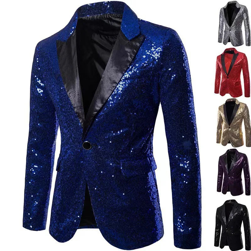 Men's Casual Blazer, Nightclub Style Sequin Suit, Performance Dress, Plus Size Party Coat XZ28