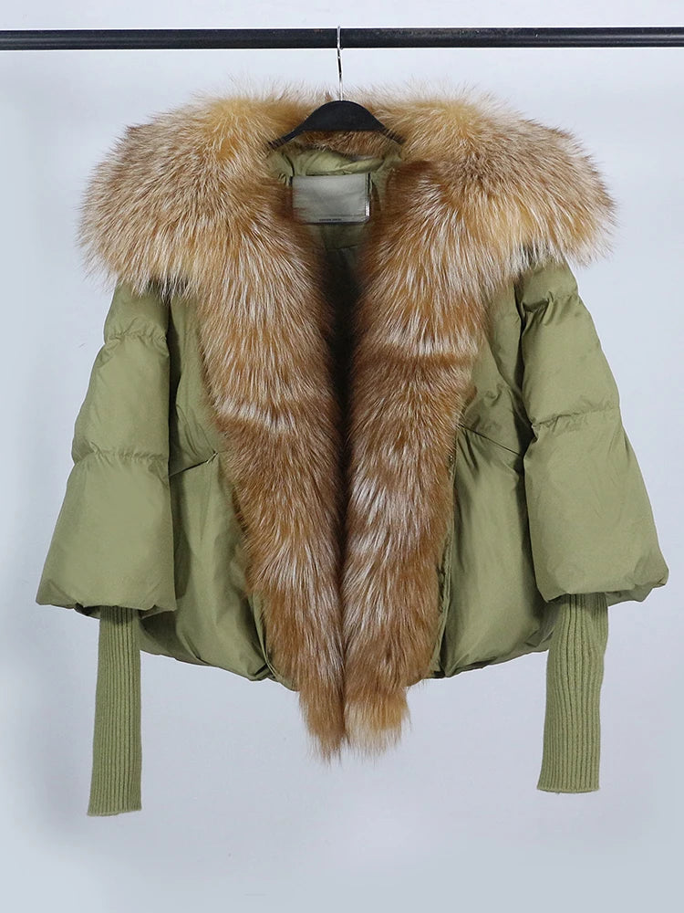 Loose Natural Real Fox Fur Collar Coat Thick New European Fashion White Duck Down Jacket Winter Women Warm Luxury Outerwear