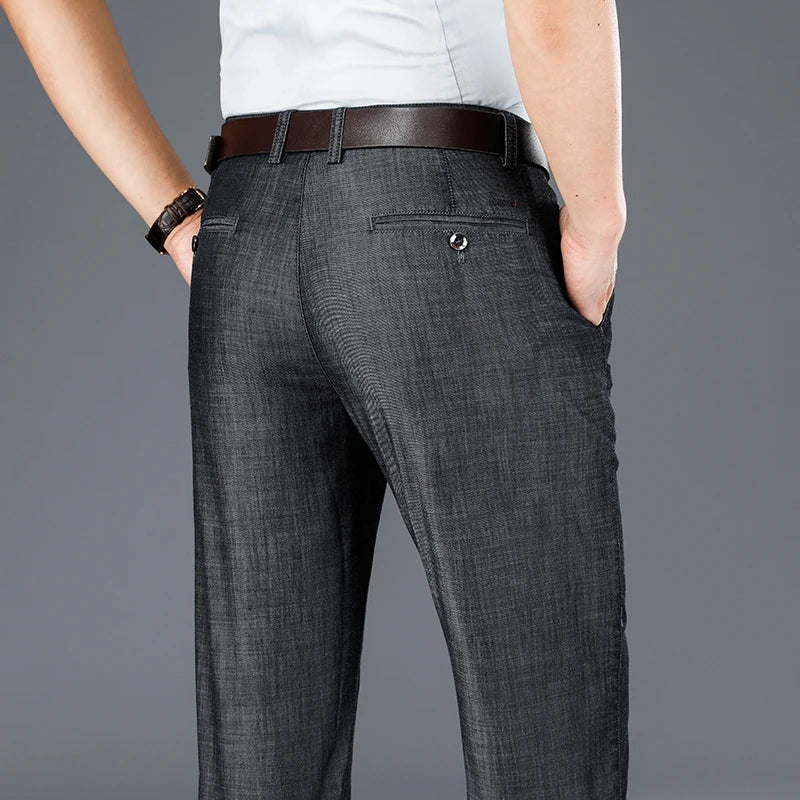 Men's Lyocell Denim-Look Pants - Lightweight Breathable Casual Trousers