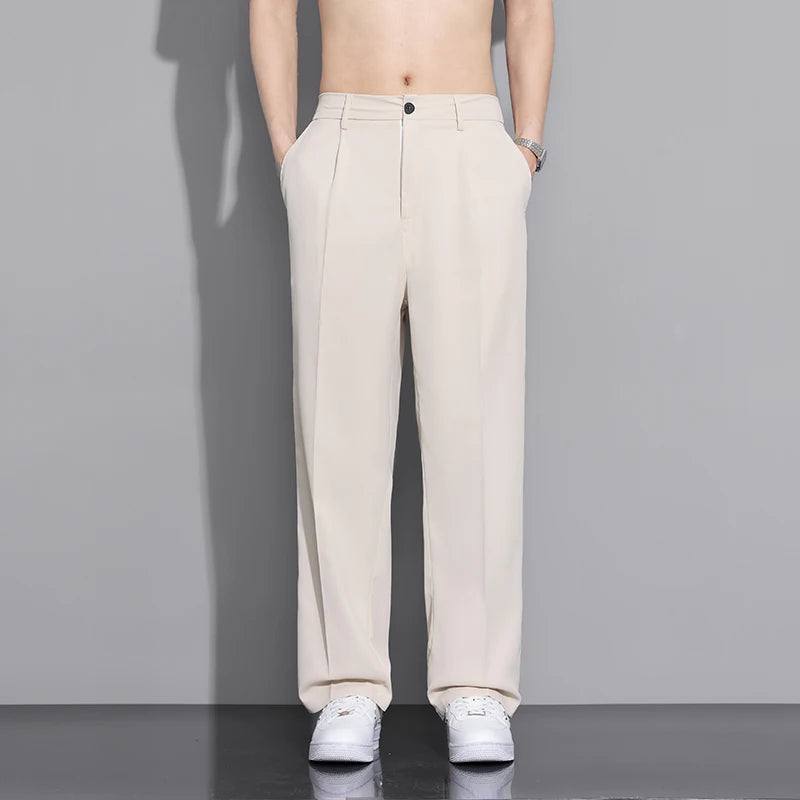White Business Luxury Suit Pants Men Korean Fashion Dress Pants Loose Straight Casual Pants Men's Office Formal Male Trousers