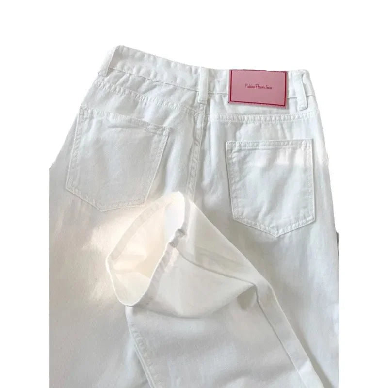 White High Waist Wide Leg Jeans Women's Loose