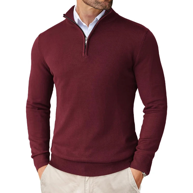Men's Quarter Zip Sweater - Slim Fit Lightweight Mock Neck Pullover