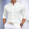Men's Stand-Up Collar Long-Sleeve Shirt - Slim Fit Casual Business Shirt