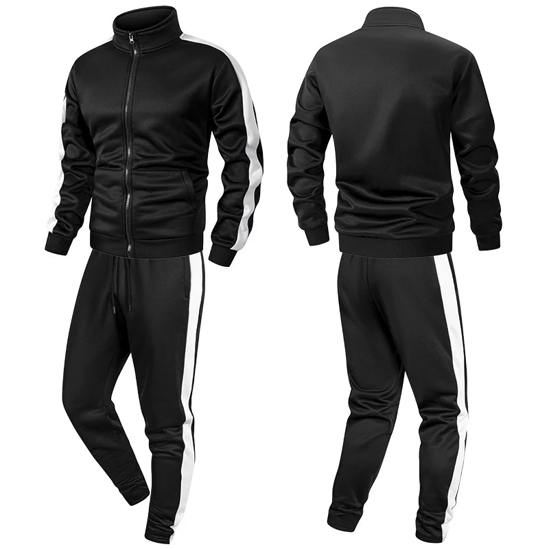 Mens Colorblock Patchwork Tracksuits 2 Piece Set Sweatsuits Sportswear Zip Up Coat with Kanga Pocket Sweatpants Joggers Pants
