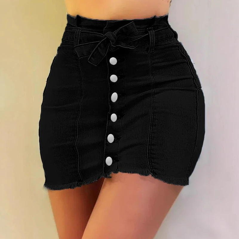 Women Denim Skirts Wrap Hip Pencil Skirt Slim Fit Pockets Button Spliced Solid High Street Sheath Lace Up Jeans Summer 2025