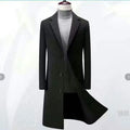 Men's Long Double-Breasted Woolen Coat Autumn Winter Fashion Slim Fit Windbreaker Coat Thickened Rabbit Fur Lined Sporty