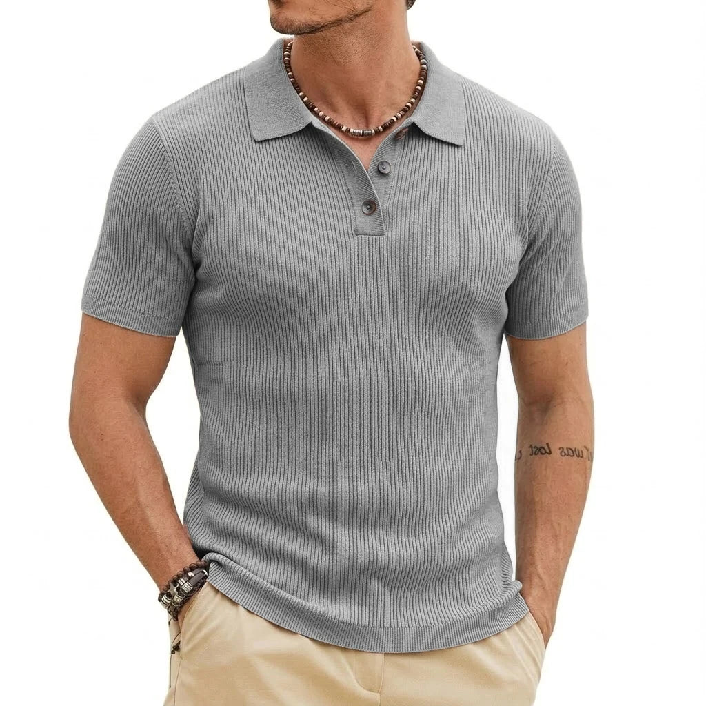 Mens Summer Knitted Short Sleeve Sweaters Premium Work Jumpers Button-Detail Knitwear Breathable Casual Tops for Gym Daily Wear