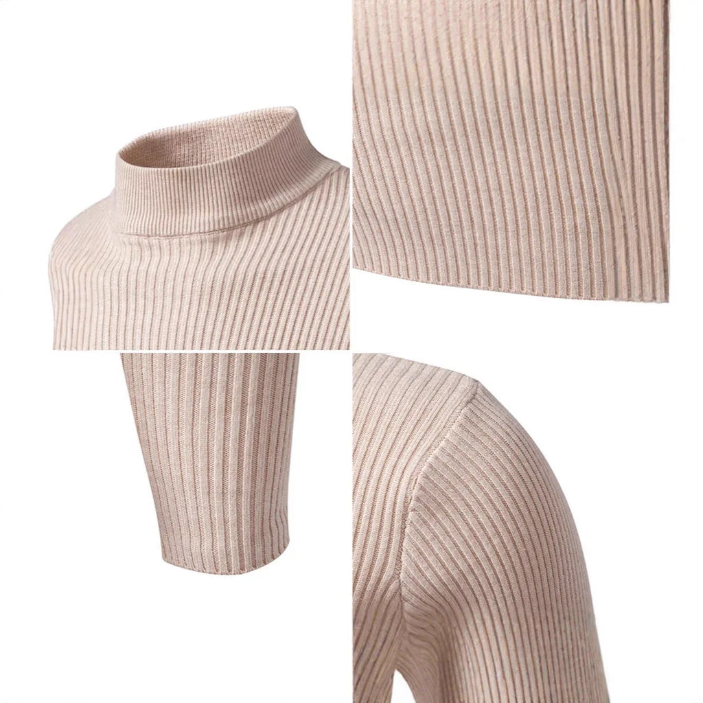 Slim Fit Men's Knitted Sweater Half High Collar Solid Color Base Layer