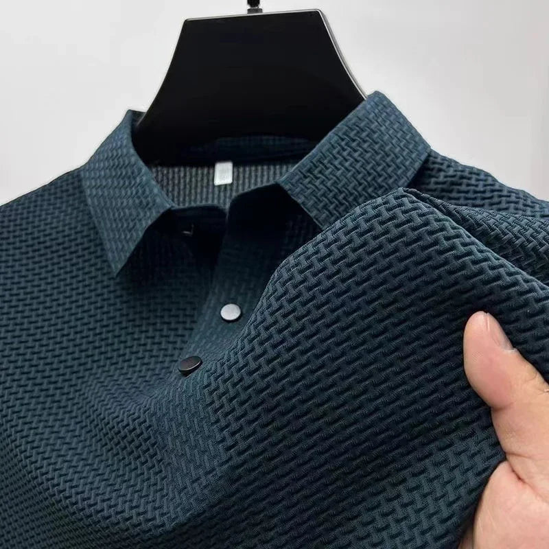 High End Business Work Polos Men's Short Sleeve Bone Flower Solid Color POLO Shirts Breathable Summer Office Workwear T Shirts
