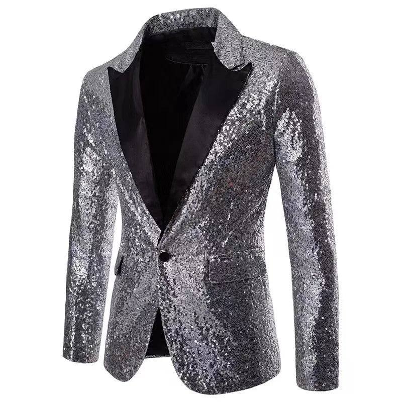 Men's Casual Blazer, Nightclub Style Sequin Suit, Performance Dress, Plus Size Party Coat XZ28