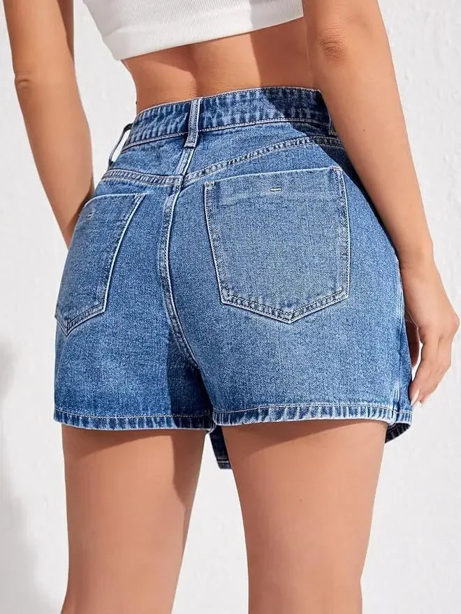 Denim Skort for Women High Waist Button Fly Jean Skorts with Split Side & Pockets Asymmetrical Hem Shorts Skirts Harajuku
