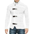 Men’s High-Neck Leather Buckle Knitted Cardigan Sweater