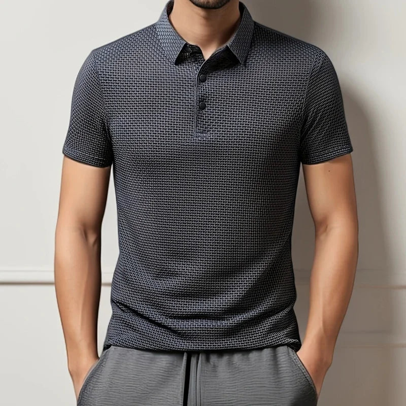 High End Business Work Polos Men's Short Sleeve Bone Flower Solid Color POLO Shirts Breathable Summer Office Workwear T Shirts