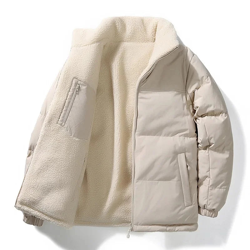 Men's Thickened Fleece Lined Cotton Jacket Autumn Winter Double Sided Wear Loose Warm Lamb Fur Outerwear Casual Chinese Brand