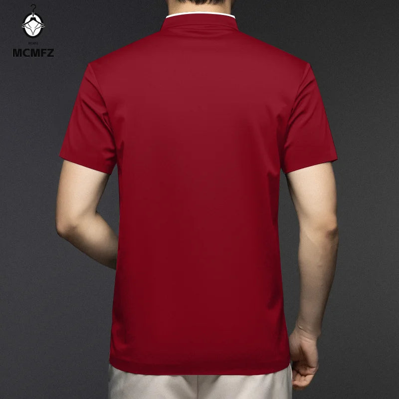 Men's Casual Zipper Polo Shirt - Slim Fit Short Sleeve Stand Collar Polo
