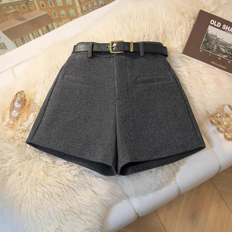 Women's Elegant High-Waisted Shorts with Belt – Chic Structured A-Line Dress Shorts