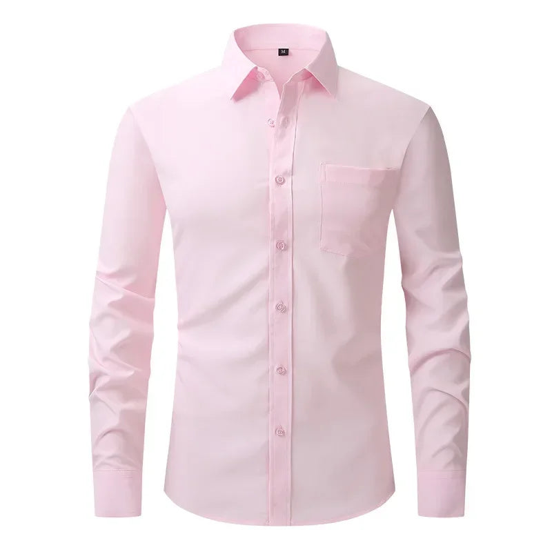 US Size Elastic Shirt New Men's Business and Leisure Long Sleeved Shirt Slim Fit Professional Dress Best-selling Seasonal Style