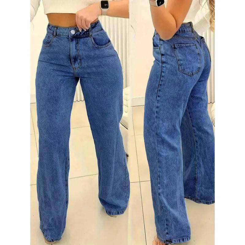 Straight Leg Retro Ladies Jeans Long Pants Comfortable Casual