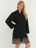 Elegant Ribbed Knit Lace-Up Cardigan Coat
