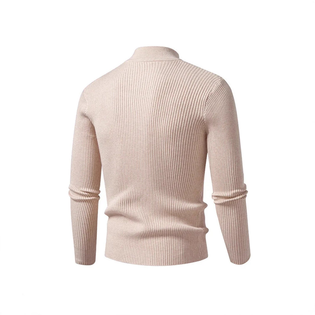 Slim Fit Men's Knitted Sweater Half High Collar Solid Color Base Layer