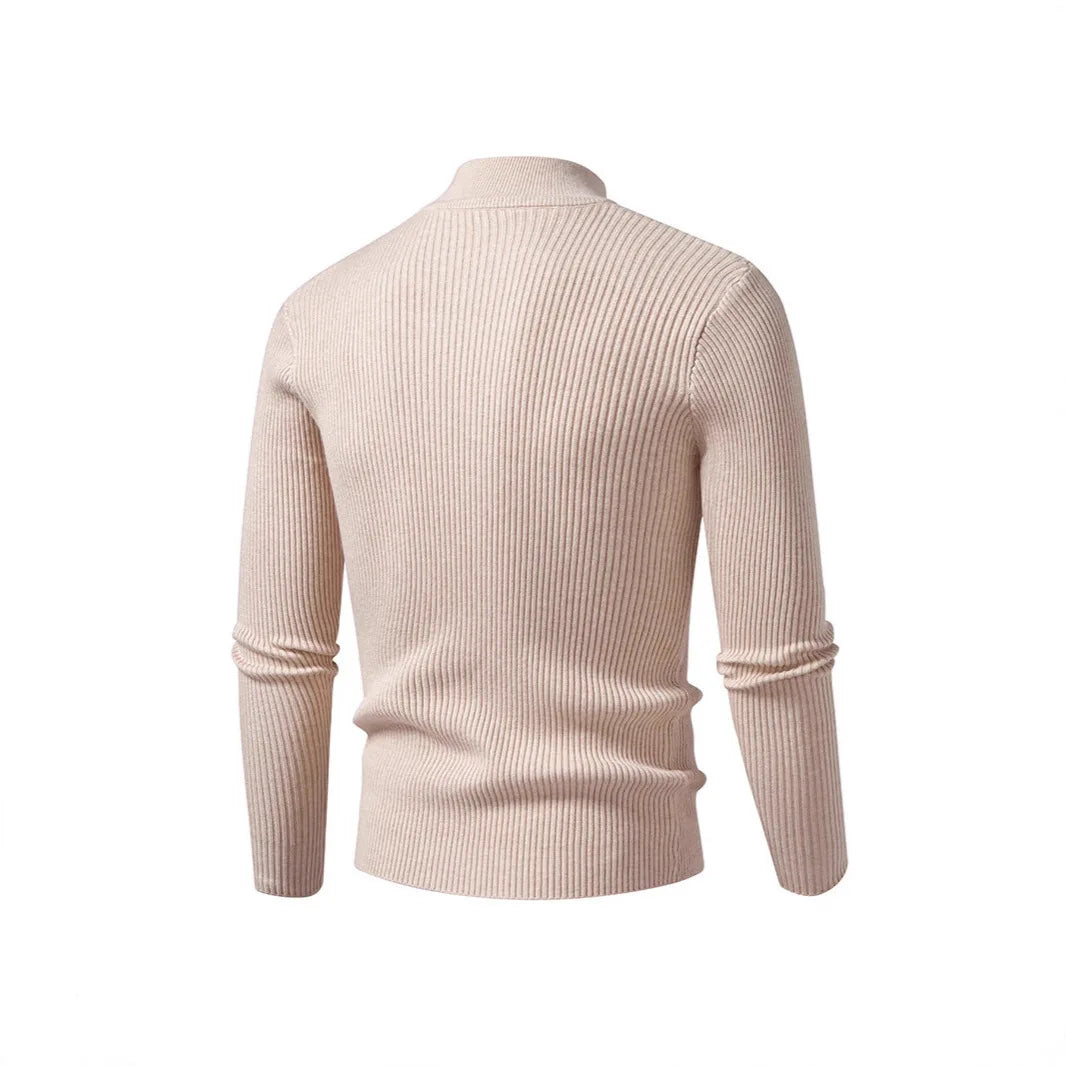 Slim Fit Men's Knitted Sweater Half High Collar Solid Color Base Layer