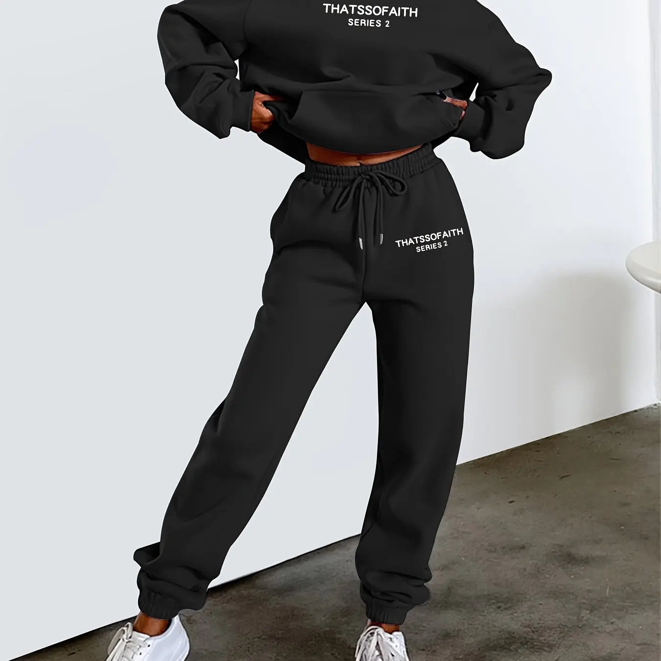 Women's Hoodie+Sweatpants Set Hip Hop Street Casual Letter Printed Loose Sweatshirt Autumn Fleece Warm Clothing