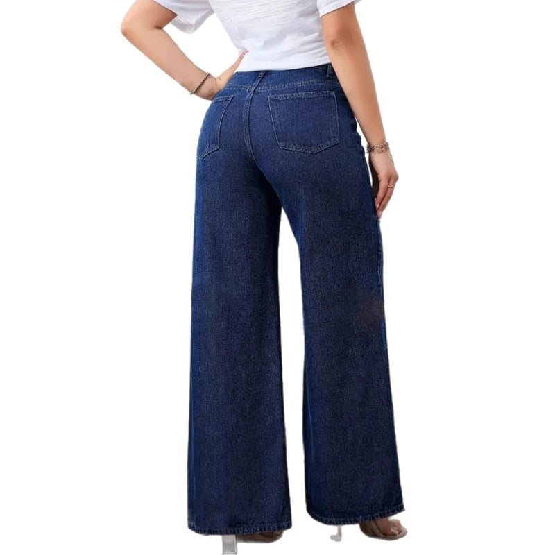 Women Denim Pant Jeans Vintage Wide Leg Long Pants Slim Fit High Waist Y2k Streetwear Elegant Splice Work Casual Loose Capris