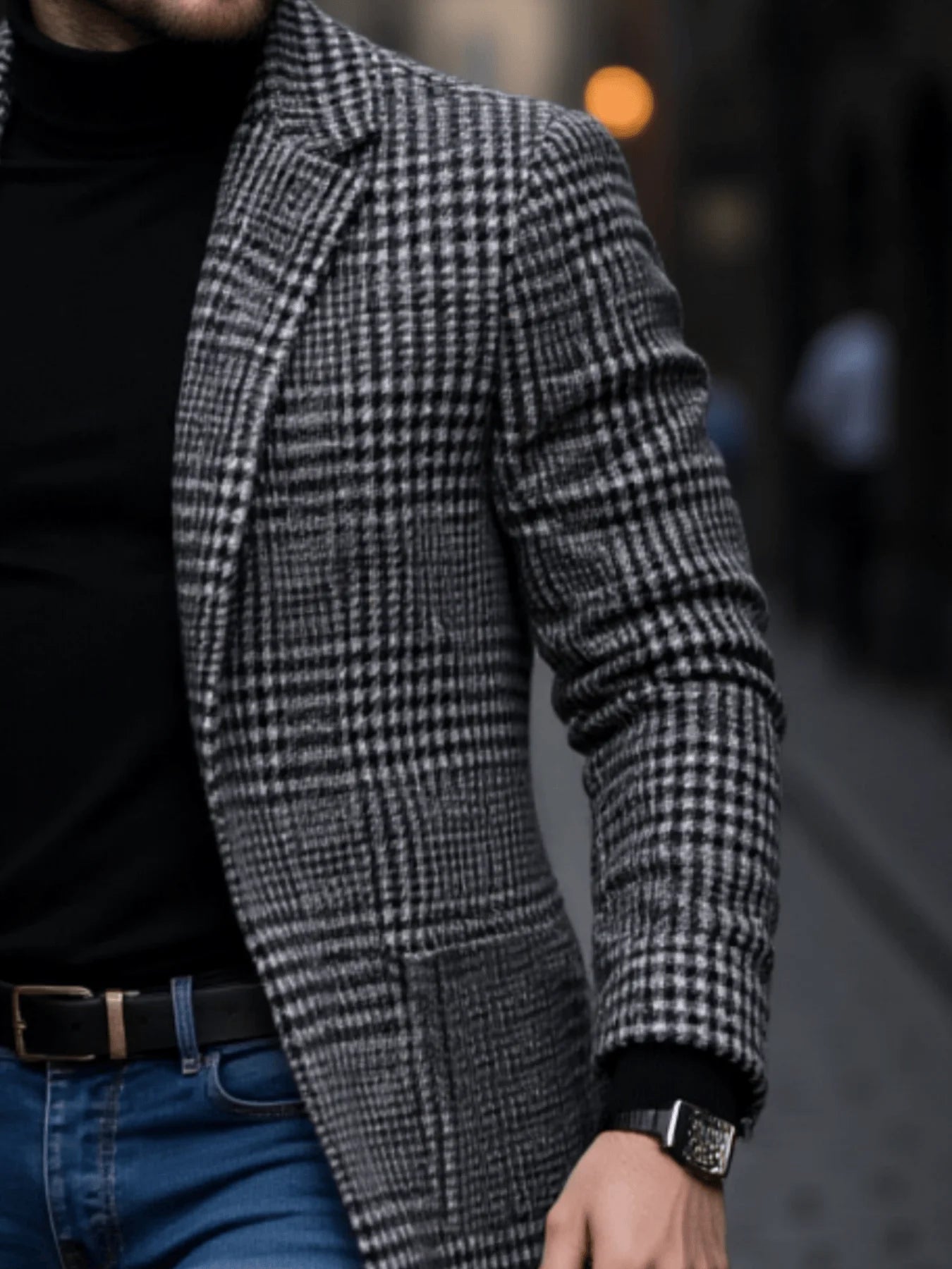 New Arrival Men's Outdoor Thickened Warm Trench Coat Houndstooth Autumn Winter Windproof with Inner Lining Overcoat Trench Coat