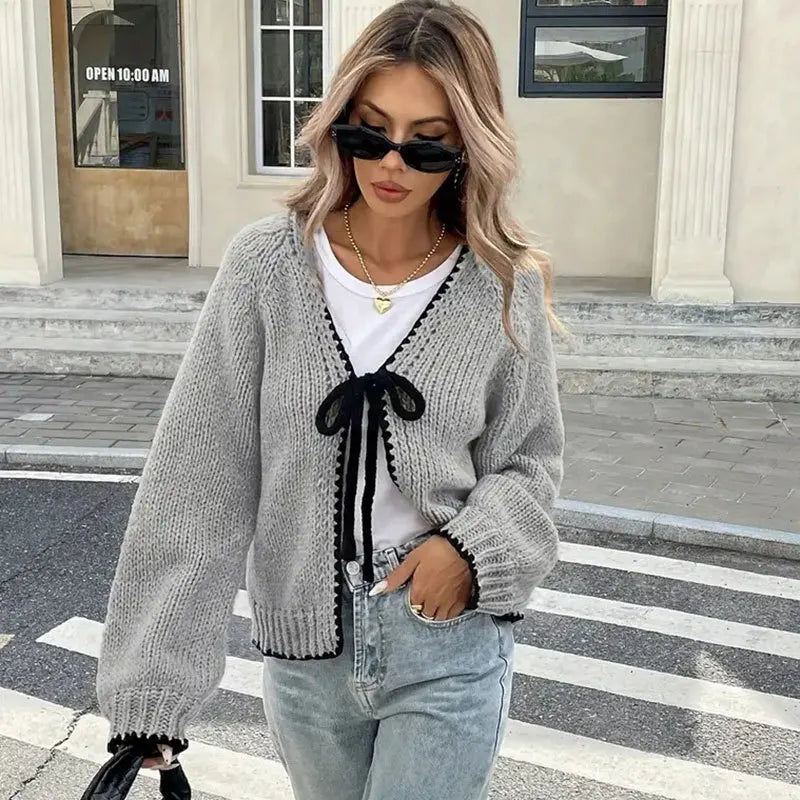 2026 Women's Autumn Winter Sweaters Women's Loose Long Sleeve Comfortable Knitted Sweater Knot Belted Open Cardigan Outerwear