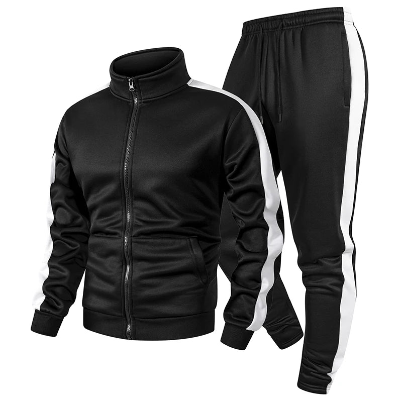 Mens Colorblock Patchwork Tracksuits 2 Piece Set Sweatsuits Sportswear Zip Up Coat with Kanga Pocket Sweatpants Joggers Pants