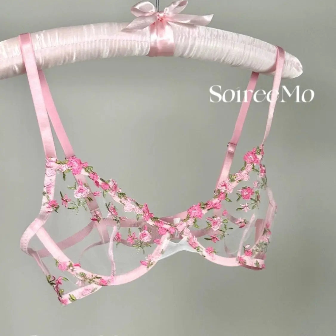 Pure and Sensual Lingerie for Girls, Summer's Super Beautiful Floral Embroidery Sweet and Sexy Mesh Bra, Fresh Flowers