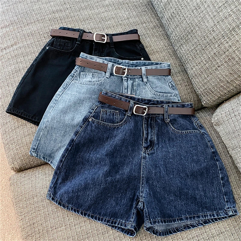 Denim Shorts Women's Summer New Wave High Waist Simple Slim Loose Wide Leg Joker A-pants Casual Straight Leg Pants Jeans