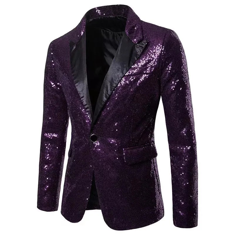 Men's Casual Blazer, Nightclub Style Sequin Suit, Performance Dress, Plus Size Party Coat XZ28