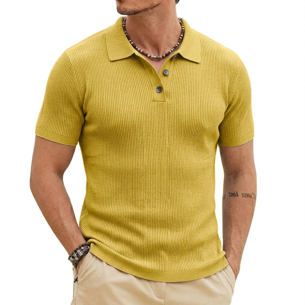 Mens Summer Knitted Short Sleeve Sweaters Premium Work Jumpers Button-Detail Knitwear Breathable Casual Tops for Gym Daily Wear