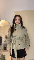 Belted Waist Cropped Trench Jacket